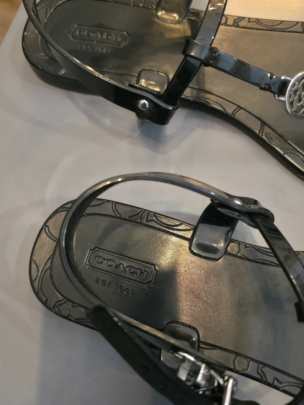 Coach Women's Black Jelly T-Strap Sandals - Picture 4 of 8